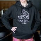 Black Cupla Coffee hoodie with white logo