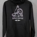 Black hoodie with white Cupla Coffee decal -hooded coffee shop logo sweatshirt