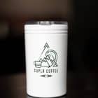 White reusable logo coffee mug with lid