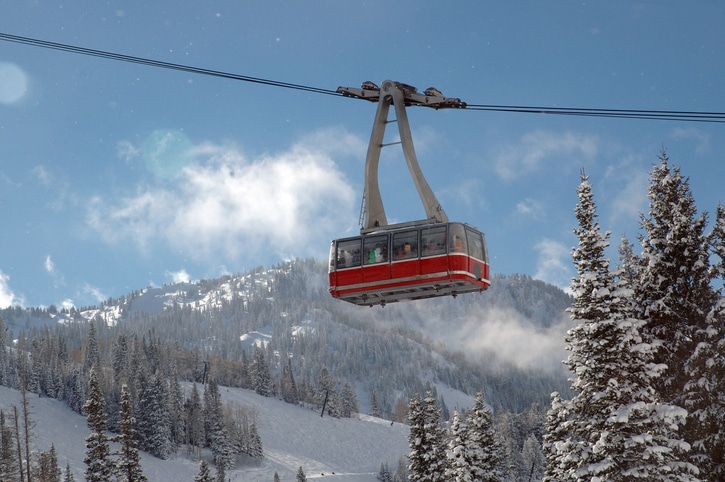 Ski Lift over ski resort in Snowbird, Utah near Cupla Coffee Park City Coffee Shop