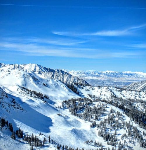 Panoramic View of Utah Wasatch Front Mountain Range in Salt Lake City & Park City