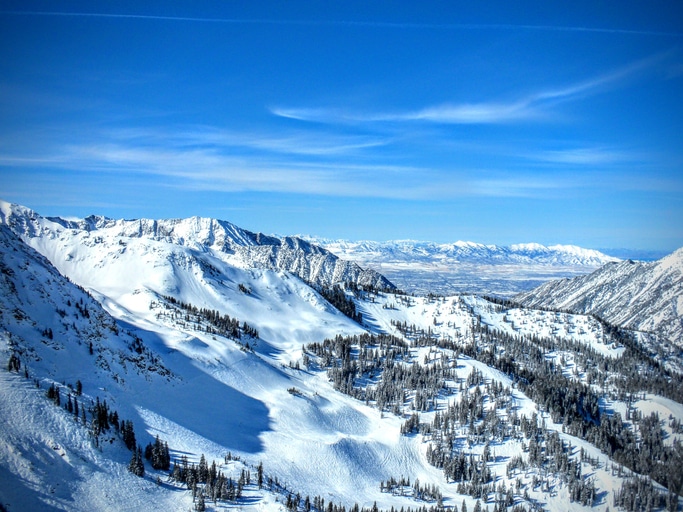 Panoramic View of Utah Wasatch Front Mountain Range in Salt Lake City & Park City