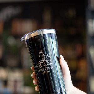 Black mug with Cupla Coffee logo