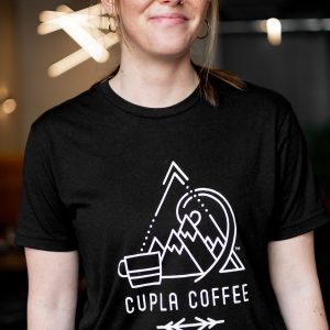 Black T-shirt with Cupla Coffee logo model