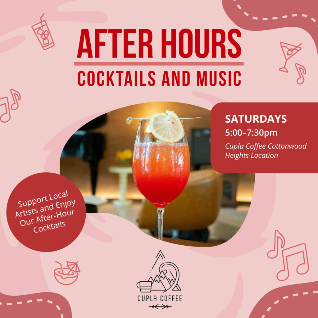 After hours live music and cocktails event at Cupla Coffee in Cottonwood Heights, UT