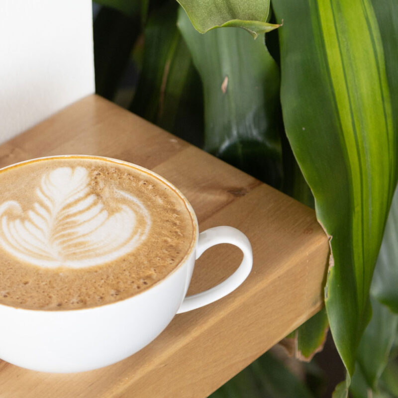 High-altitude roasted latte from Cupla Coffee in Park City, Utah, served fresh with organic, fair-trade beans.