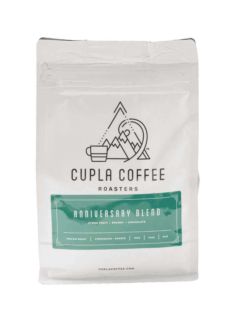 Bag of Cupla Coffee Anniversary Blend roasted coffee beans
