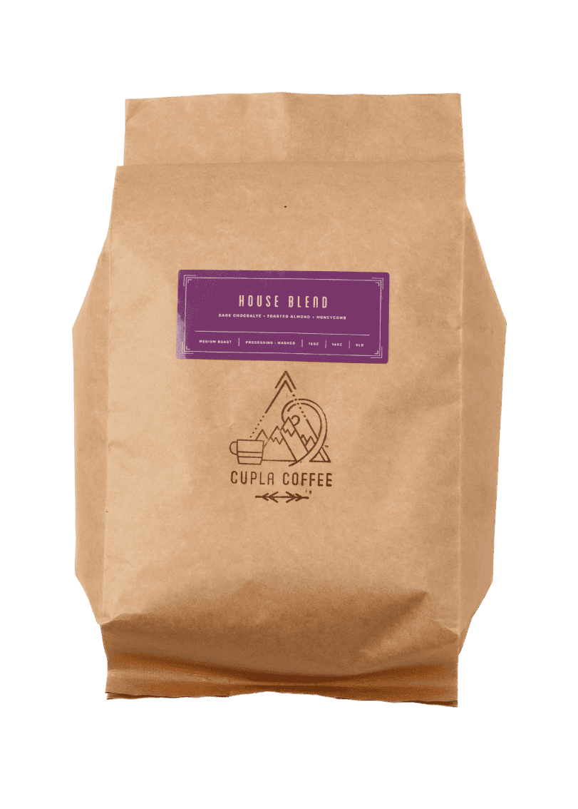 Bag of Cupla Coffee House Blend roasted coffee beans