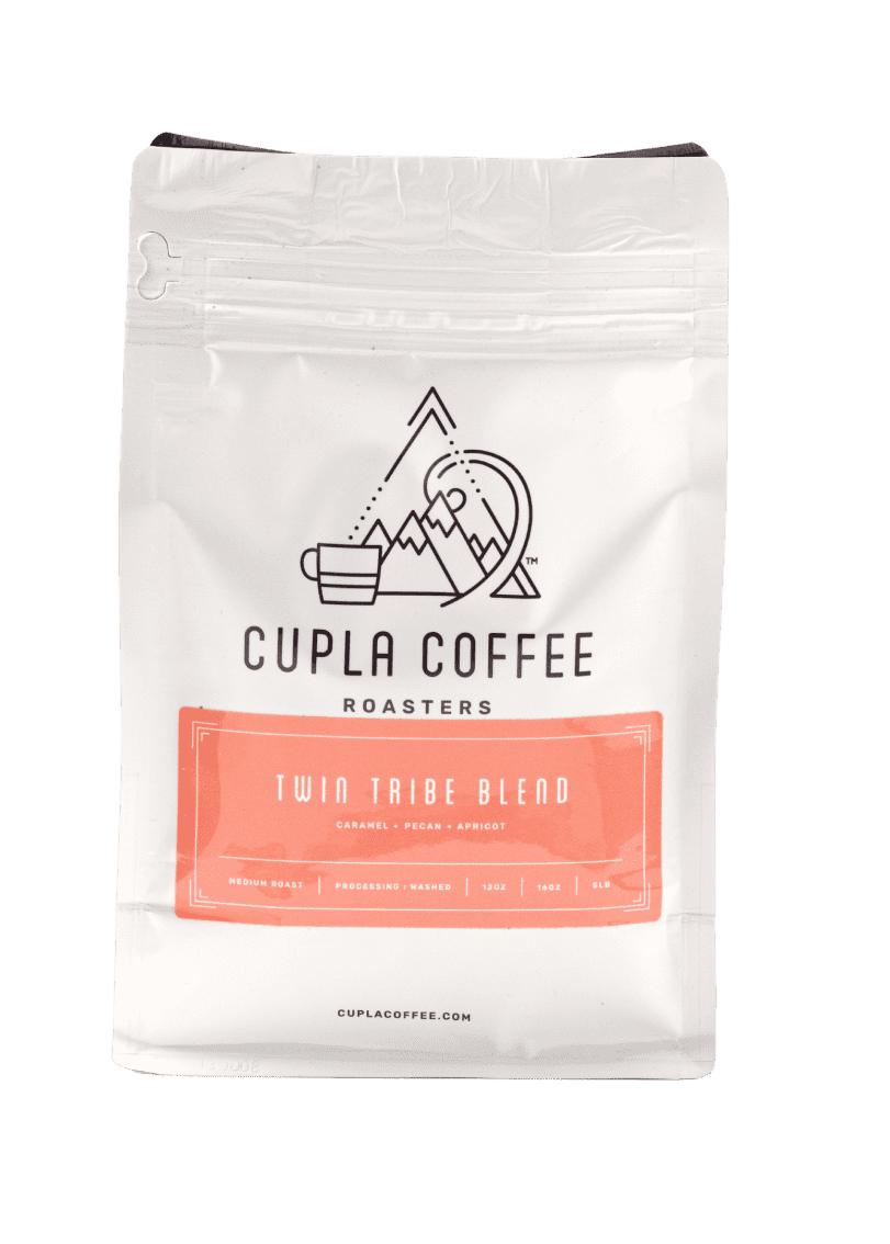 Bag of Cupla Coffee Twin Tribe Blend roasted coffee beans